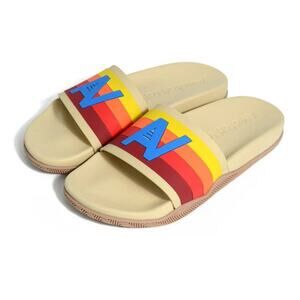NWT - Aviator Nation - Logo Rainbow 4 Stripe Slides - Vintage White